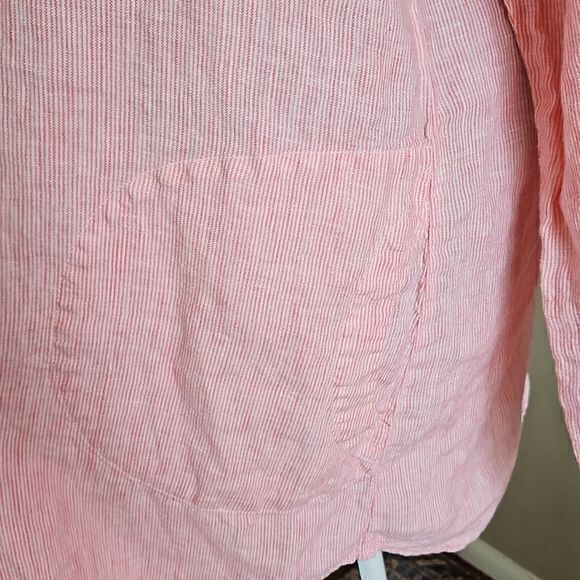 Chico's Striped Linen 3/4 Sleeve‎ Button Down with Button Up Cuffs Sz 2 - Picture 7 of 16